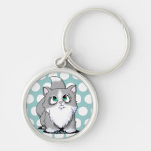 Cutie gris y blanco hace frente al gatito llaveros