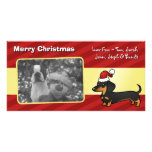 Dachshund del navidad (capa lisa) tarjeta fotográfica