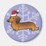 Dachshund del navidad (de pelo largo) imán para frigorífico