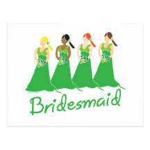 Damas de honor en asistente verde del boda tarjeta postal