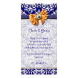 Damasco anaranjado blanco azul elegante tarjeta fotográfica personalizada