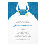 Damasco azul e invitaciones nupciales florales de  invitación personalizada