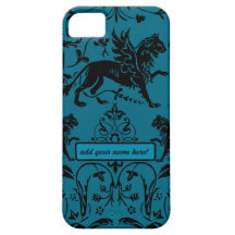 Damasco azul elegante de encargo del Victorian del iPhone 5 Protectores