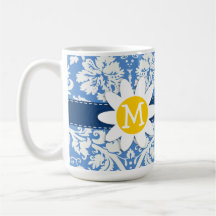 Damasco azul; Margarita Taza De Café