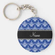 Damasco azul y blanco conocido personalizado llaveros personalizados