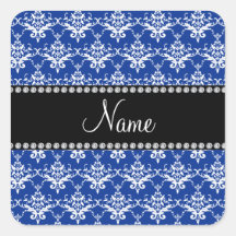 Damasco azul y blanco conocido personalizado calcomania cuadrada personalizada