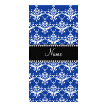 Damasco azul y blanco conocido personalizado tarjeta con foto personalizada