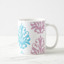 damasco blanco azul de la aguamarina de color de m tazas