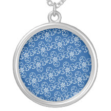 damasco blanco del copo de nieve en azul del invie joyerias personalizadas