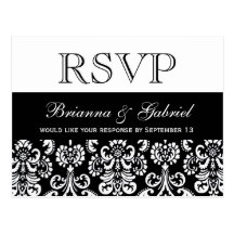 Damasco blanco negro RSVP del corazón que casa res Postales