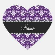 Damasco blanco púrpura conocido personalizado pegatina corazon