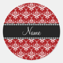 Damasco blanco rojo conocido personalizado pegatinas redondas