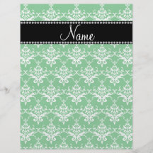 Damasco blanco verde conocido personalizado tarjetones