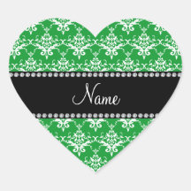 Damasco blanco verde conocido personalizado colcomanias corazon