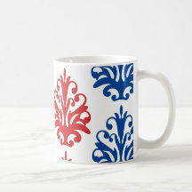 damasco blanco y azul rojo americano tazas de café