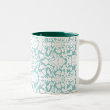 Damasco blanco y azul tazas de café