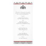 Damasco blanco y negro con el menú rojo del boda tarjetas publicitarias