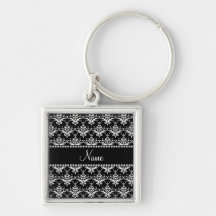 Damasco blanco y negro conocido personalizado llaveros personalizados
