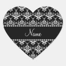 Damasco blanco y negro conocido personalizado pegatinas corazon personalizadas