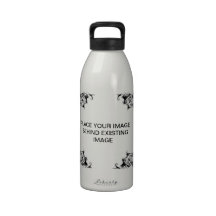 DAMASCO BLANCO Y NEGRO FLORAL DEL VINTAGE BOTELLA DE AGUA REUTILIZABLE