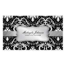 Damasco blanco y negro moderno elegante con plata plantillas de tarjeta de negocio