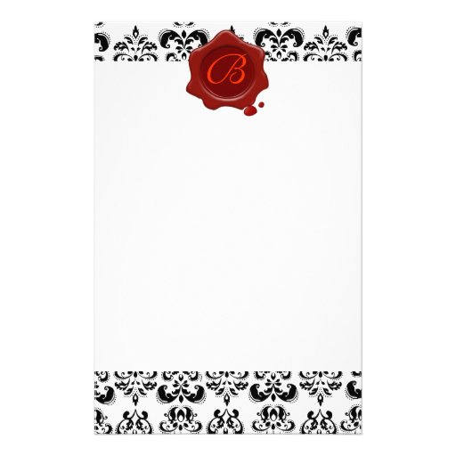 DAMASCO BLANCO Y NEGRO, MONOGRAMA ROJO DEL SELLO D PAPELERIA
