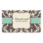 Damasco Brown moderno elegante floral beige y verd Tarjetas Personales