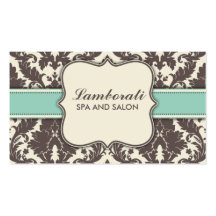 Damasco Brown moderno elegante floral beige y verd Tarjetas Personales
