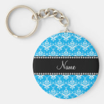 Damasco conocido personalizado del blanco del azul llavero personalizado