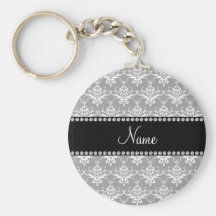 Damasco conocido personalizado del blanco gris llavero