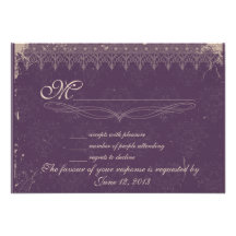 Damasco de la berenjena del vintage que casa RSVP Invitaciones Personales