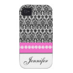 Damasco de lujo blanco negro rosado personalizado vibe iPhone 4 carcasas