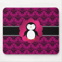 Damasco de lujo del rosa del pingüino tapetes de ratones
