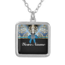 Damasco del azul y del oro joyeria personalizada
