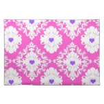 damasco del blanco del rosa de los corazones púrpu mantel