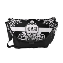 Damasco del diamante del negro azabache y del blan bolsas de mensajeria