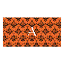 Damasco del naranja del monograma tarjetas personales