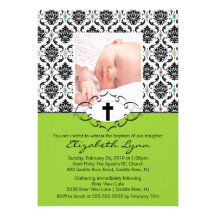 Damasco del negro de la foto de las invitaciones d invitación personalizada