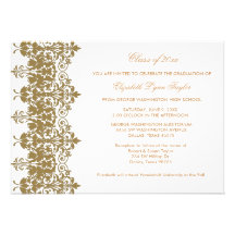 Damasco del oro y invitación blanca de la graduaci