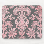 damasco del rosa del vintage del inricate en gris  alfombrilla de ratones
