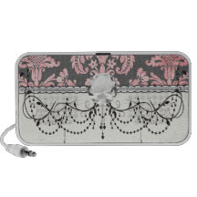 damasco del rosa del vintage del inricate en gris  altavoces de viajar