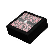 damasco del rosa del vintage del inricate en gris  caja de regalo