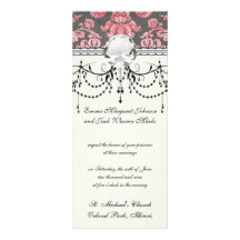 damasco del rosa del vintage del inricate en gris  invitacion personalizada