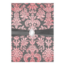 damasco del rosa del vintage del inricate en gris  invitación