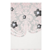 damasco del rosa del vintage del inricate en gris  papeleria