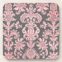 damasco del rosa del vintage del inricate en gris  posavasos de bebidas