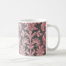 damasco del rosa del vintage del inricate en gris  taza de café