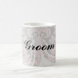 damasco del rosa del vintage del inricate en gris  taza de café