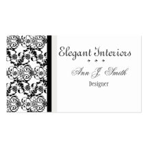 Damasco elegante   con clase blanco y negro floral plantillas de tarjeta de negocio