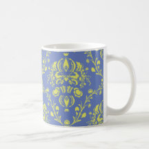 damasco elegante del azul y de la verde lima tazas